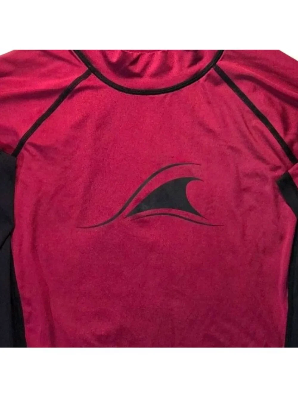 TSLA Youth Long Sleeve Rash Guard Swim Shirt Red Black Large Polyester Elastane